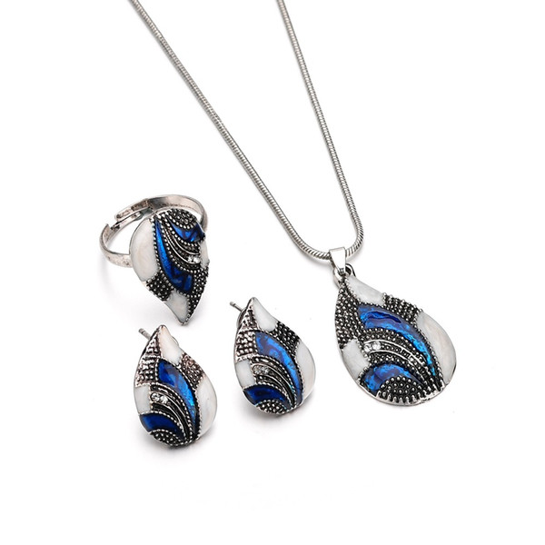 Exaggerated drip oil lady Necklace Earring Ring three piece set