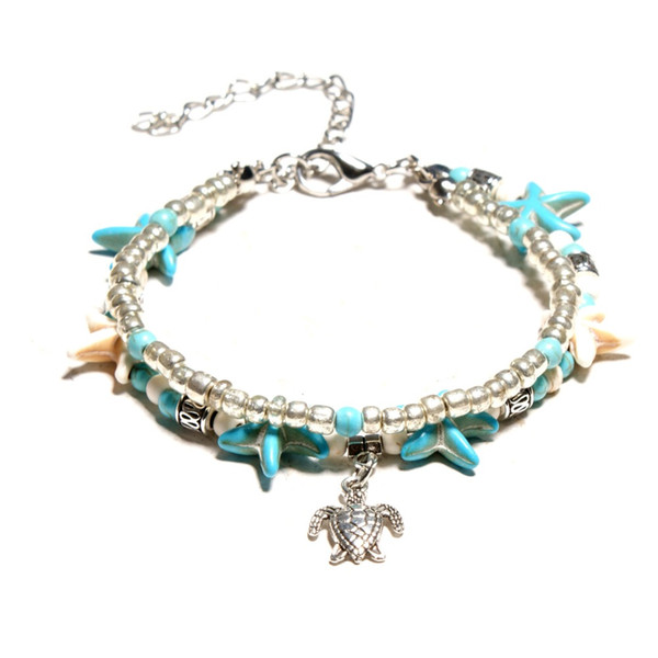 enkelbandje Bohemian Multiple Layers Starfish Turtle Beads Anklets For Women Boho Shell Chain ankle bracelet Beach halhal