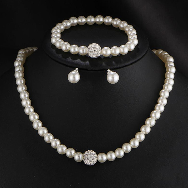 Hot Fashion Simulated Pearl Indian Wedding Jewelry Sets for Women Bridal Crystal Earrings Statement Necklace free shipping