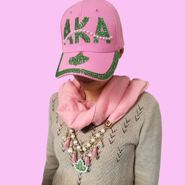 Kap Alpha Sorority Pink Ivy AKA Scarf neckalce Ivy Aka Pearl Baseball Cap Hat Alpha