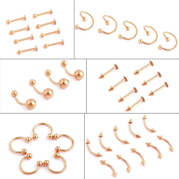 50pcs gold Titanium Stainless Steel Eyebrow Nose Lip Captive Bead Ring Tongue Piercing Tragus Cartilage Earring Body Jewelry