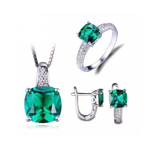 8.7ct Emerald Ring Pendant Clip Earrings Jewelry Set 925 Sterling Silver Fine Jewelry 45cm Box Chain