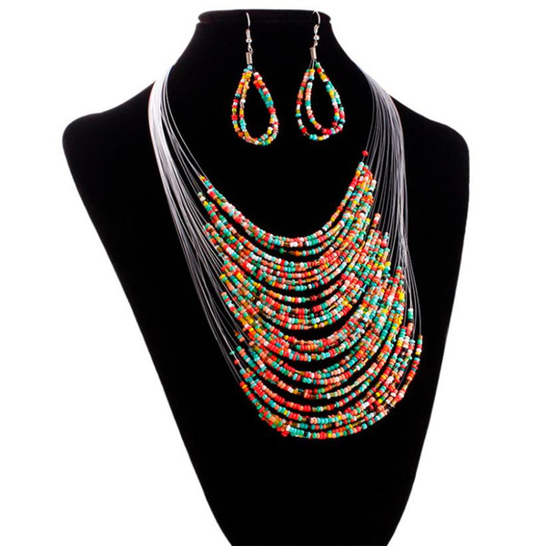 Jewelry Multicolor Multi-layer Resin Beads Necklaces and Earrings Set Amazing Mar 23