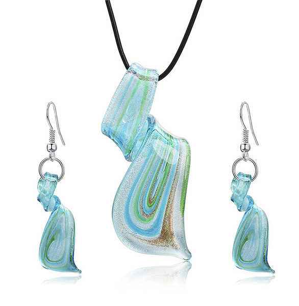 2018 New Women Fashion painted glass set Lady Exotic exotic spiral pendant glass earrings necklace set