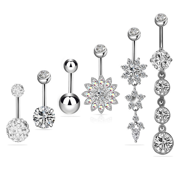 Stainless Steel Zircon Diamond Navel Ring Soft Ceramic Ball Opal Zircon Combination Packages