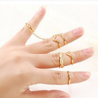 6pcs /lot Shiny Punk Style Gold Silver Plated Stacking Midi Finger Knuckle Wrap Rings Charm Leaf Ring Set for women Statement Jewelry