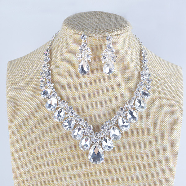 High Quality Wedding Jewelry Sets Bridal Silver Necklace And Earrings Crystal Rhinestone Women Party Dress Jewerly Accessories C19041601