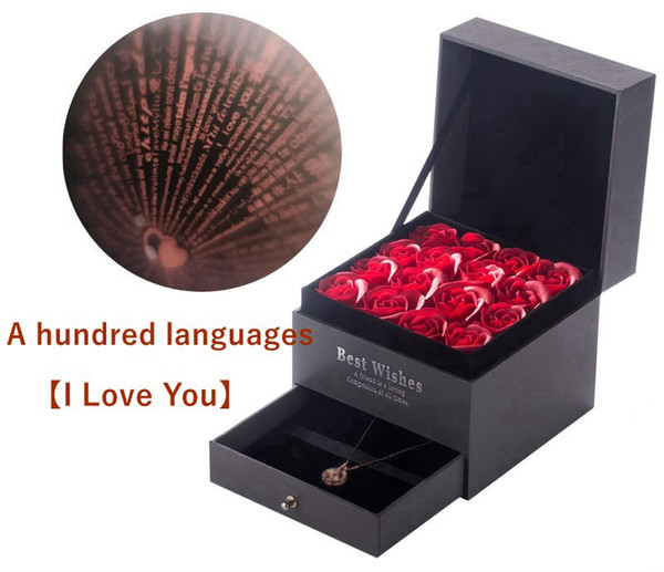 Valentine Gift With Roses And Fine Box Gift For Girlfriend With A Necklace In 100 Languages Never Faded Flowers