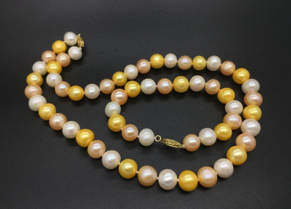 10-11mm White Golden Pink Pearl South Sea Necklace 18