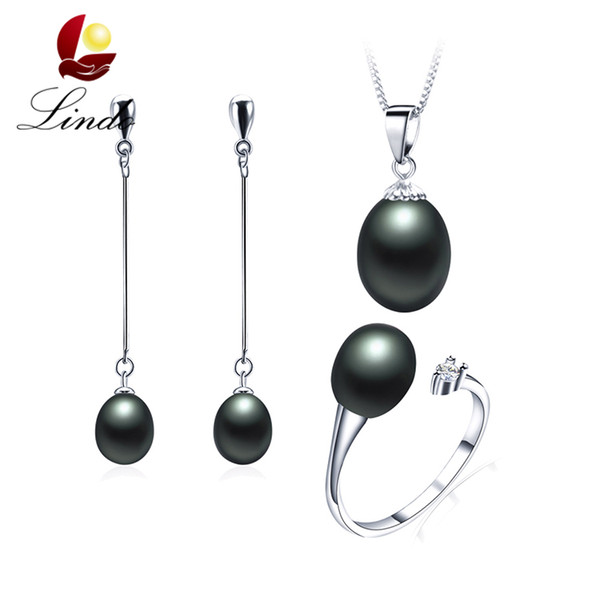 Hot Selling 925 Silver Ring High Quality Natural Pearl Jewelry Set Trendy Earring Pendant Necklace with Gift Box