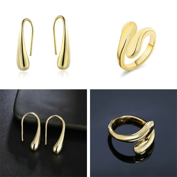 waterdrop Earrings Water Drop Finger Rings For Women Wedding Jewelry Set gold plated ear ring earring earing womens jewellery wholesale