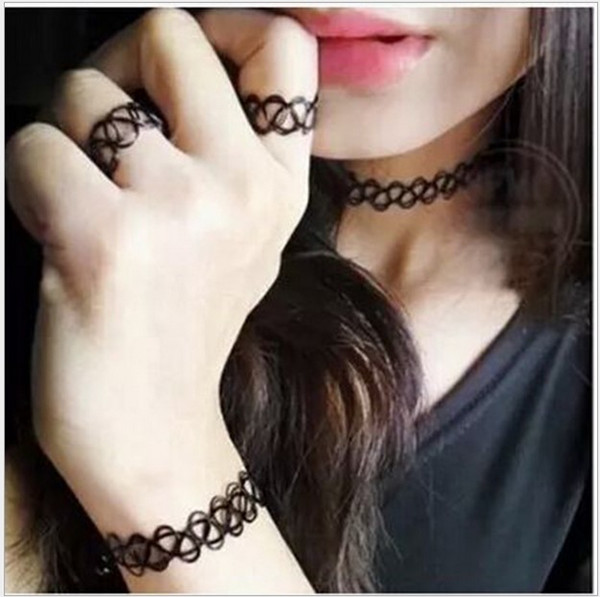 European and American Fashion Elastic Black Fish Line Necklaces Bracelet Ring Sets Choker Necklace For Women Chokers Bib Collar Necklaces