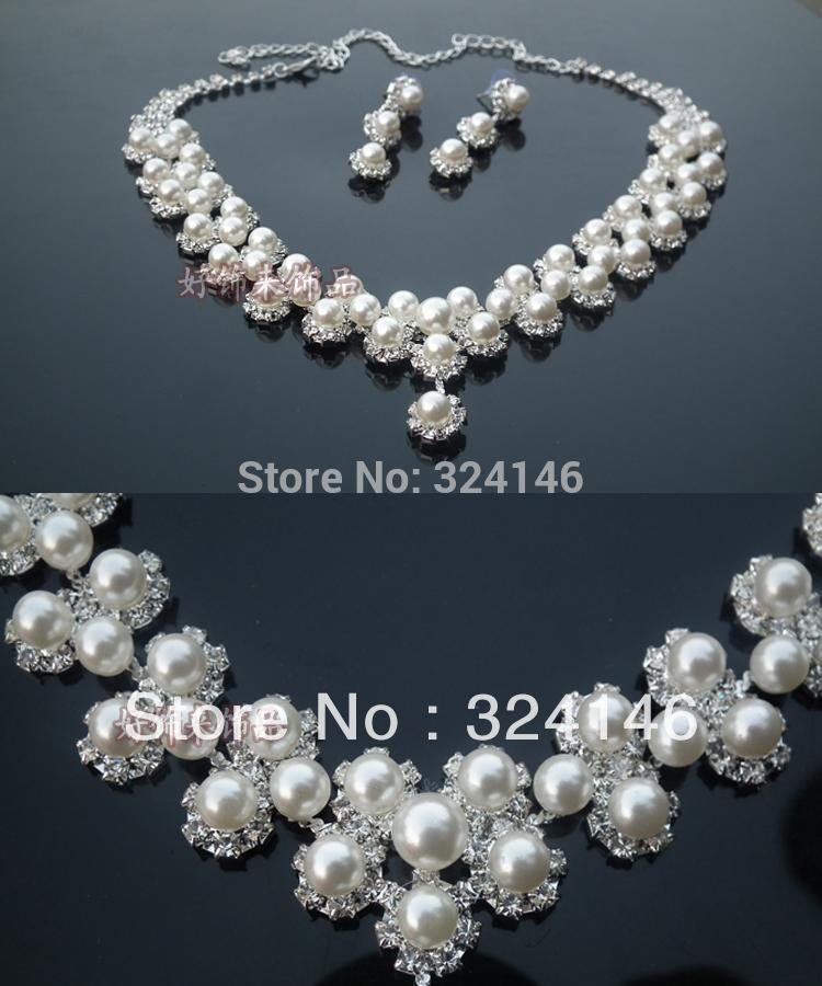 Wholesale-Free shipping 100% ivory pearl bridal jewelry sets crsytal wedding jewelry sets accessory