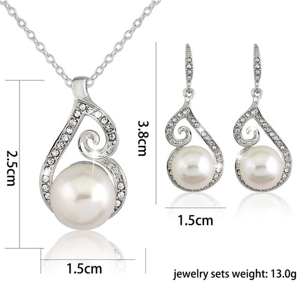 Rhinestone pearl pendant Chain CZ Crystal Earrings And Necklace Fashion wedding dress Jewelry Sets For Women