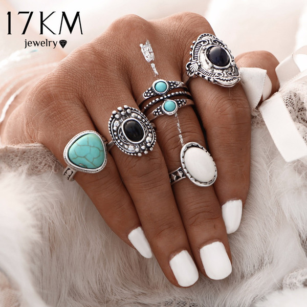 17KM 5 Pcs/Set Antique Gold /Silver Bohemian Midi Ring Set Vintage Steampunk Anillos Knuckle Rings For Women Boho Jewelry