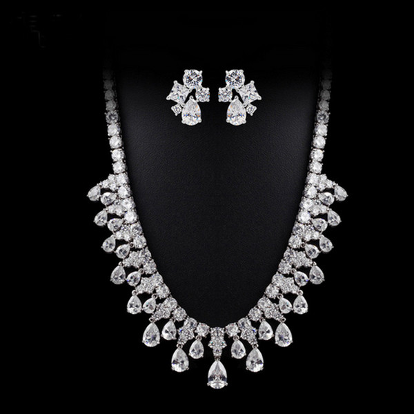 Elegant! Wedding Aniversary Large Bridal Choker Necklace Earrings Jewelry Sets For Women Cubic Zirconia Diamond Nigerian Design J04