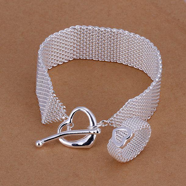 S102 Mesh Weave Heart 925 Silver Bracelet Ring Jewelry sets Fashion Women's Jewellry Free Shipping Hot Sale