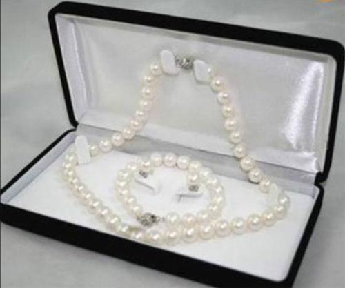 Hot Sale Natural White 9--10mm Akoya Cultured Pearl bracelets necklace earrings set