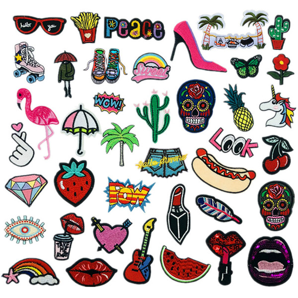 Sew on/Iron on/Glue on Patches Pack of 39 Pcs - Mix Styles DIY Embroidered Applique Decoration Patches for Jackets, Backpacks