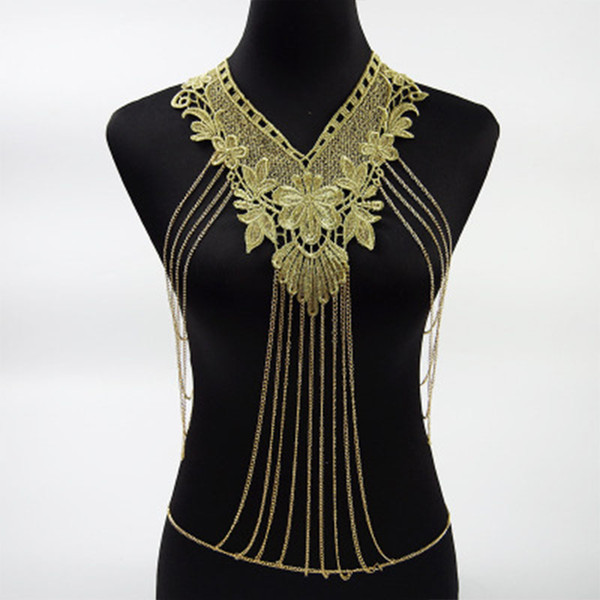 Tassel beauty West Europe and Europe hot jewelry gold silk personality fashion necklace body chain