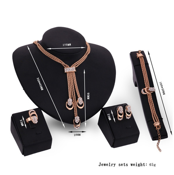 Special European and American Bride High-end Gold Bracelet Ring Earrings Necklace Set Decoration Four-piece Jewelry Female Gift