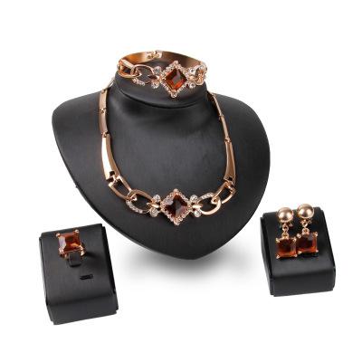 Middle East Special Punk Wedding Four-piece Suit Charm Red Jewel Exaggerated Necklace Earrings Bracelet Ring Set