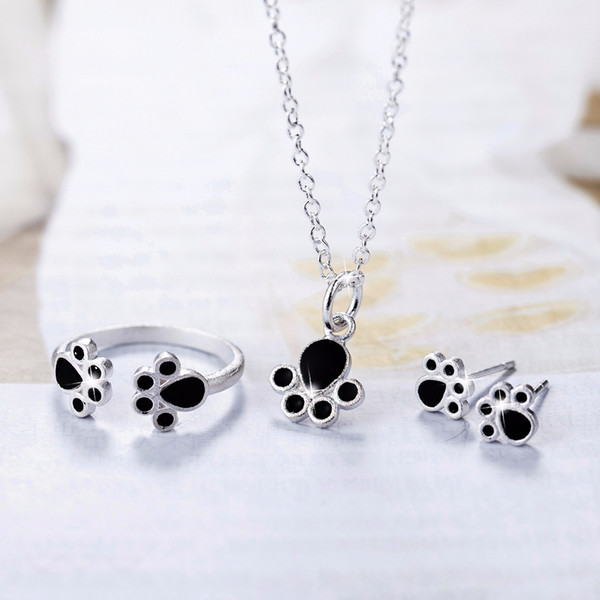 Silver Jewelry Sets Hot Sale Cat claw set Pendants Necklace Stud Earrings Rings Gift of girlfriends Fashion Jewelry Wholesale