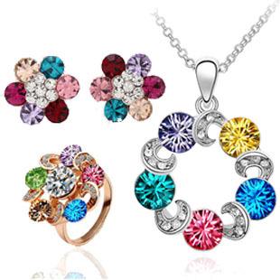 Top fashion high quality Austrian crystal pendant necklace rings and earrings women jewelry sets