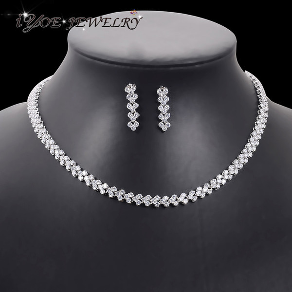 IYOE Top Quality Luxury CZ Crystal Bridal Necklace +Earring Set For Women 2016 Top Grade Wedding Brand Jewelry Gifts