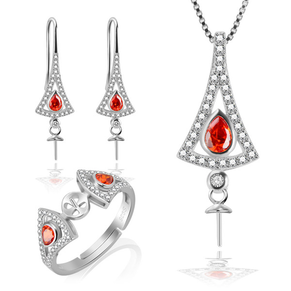 Women Jewelry Sets Accessories of 925 Silver Sterling Earrings, Pendant, Ring with Red Zircons,free shipment