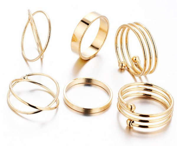 Newest gold plated personality 6 sets combination of joint ring foot ring jewelry tail ring free shipping wholesale