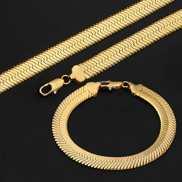 Hip Hop Rope 18K Gold Plated Necklace For Men 9MM Heavy Bracelets Fine Jewelry Sets Snack Curb Cuban Link Chain Hot Sale Free Shipping