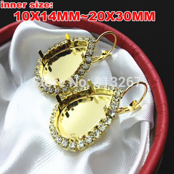 10x14MM 13X18MM 18X25MM 20X30MM Water Drop Leverback Earrings Blank Base Silver/Gold Pleated Fit Pear Crystal Fancy Stone