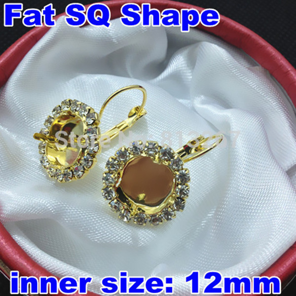 Silver / gold Plated Ear Hook Jewelry Finding Inner :12mm Earrings Blank Base Claw Fit 4470 Fat Square Stone