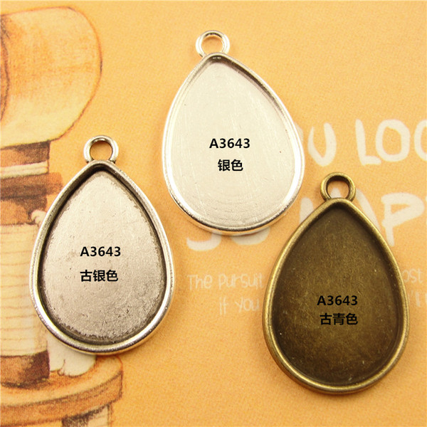 31.5*21MM Fit 25*18MM waterdrop metal stamping blank tray, antique bronze pendant base, tibetan silver plated bezel cameo cabochon setting
