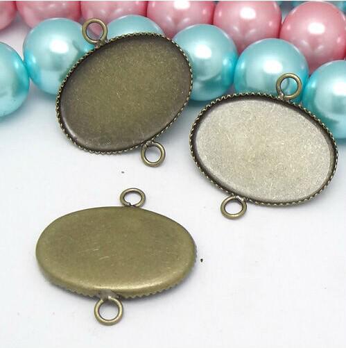 100PCS WHOLESALE 13*18mm Oval cabochon bezel setting Pendant Blank Base Tray with double hoop ANTIQUE BRONZE Jewelry accessories