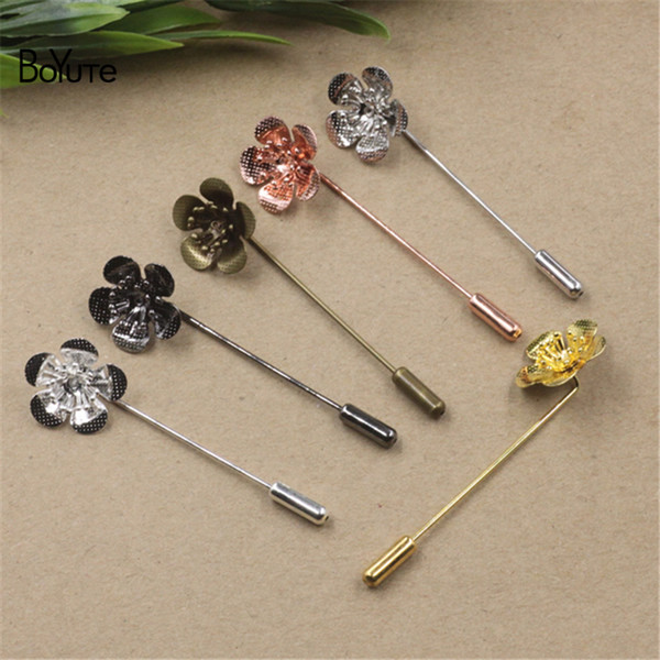 BoYuTe 20Pcs Wholesale Vintage Brooch Base 4 Colors Plated 18*6MM Flower Brooch Pins DIY Jewelry Findings & Components