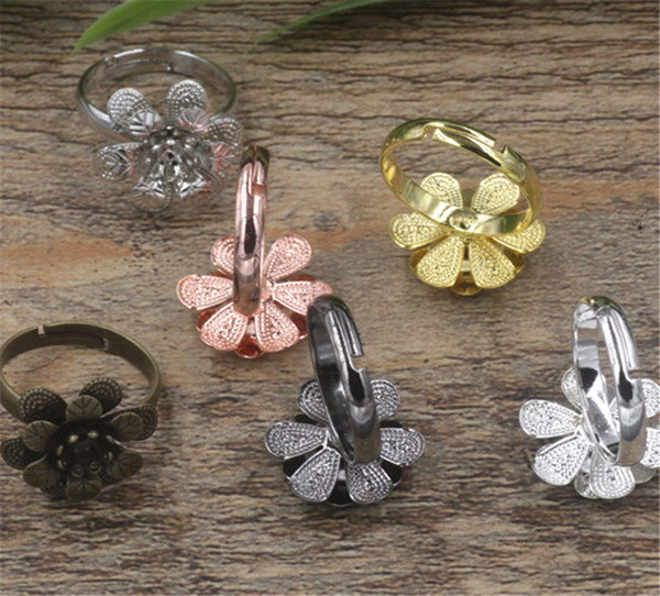 BOYUTE 20Pcs 6 Colors 18*5mm HOT Sale Flower Ring Base Setting Adjustable Hansenne Vintage Jewelry Findings