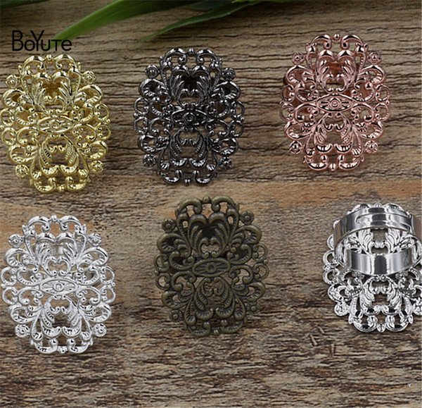 BoYuTe 20Pcs 6 Colors 24*31MM HOT Sale Filigree Flower Adjustable Ring Base Settings Diy Jewelry Findings