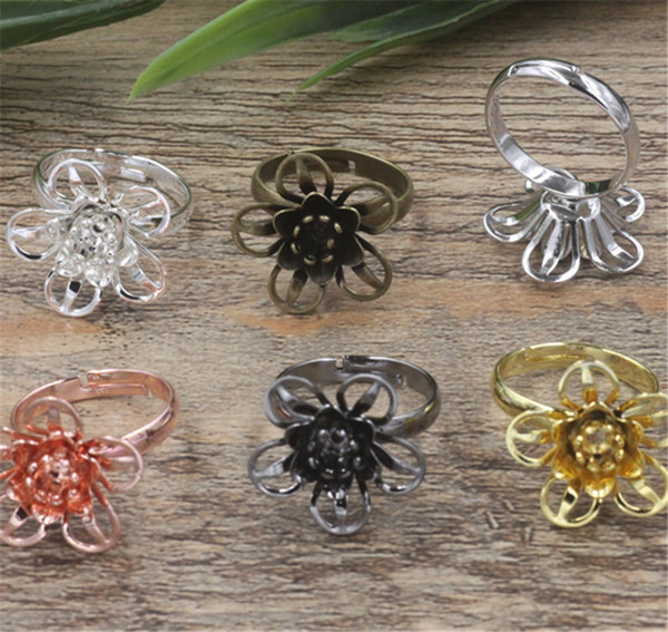 BOYUTE 20Pcs 6 Colors 18*7mm HOT Sale Flower Ring Base Setting Adjustable Vintage Fashion Jewelry Findings