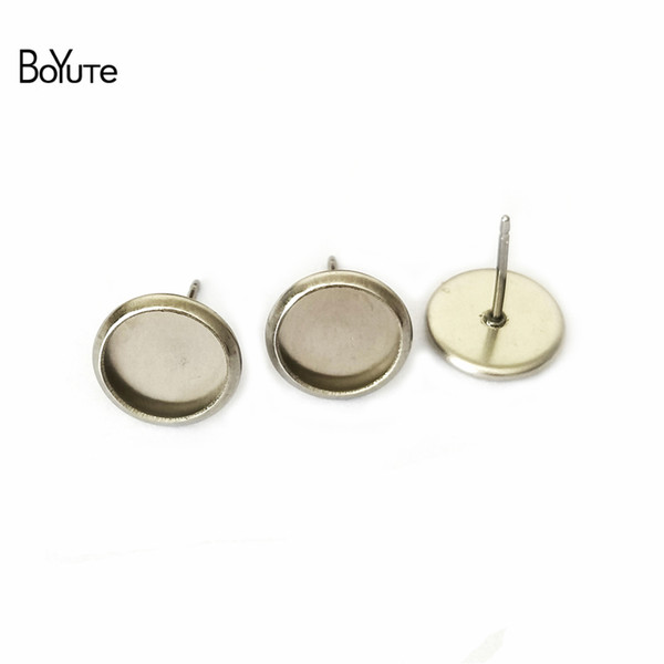 BoYuTe 100 Pieces To Fit 8MM 10MM 12MM 14MM Cabochon Base Earrings Stainless Steel Stud Earring Base Diy Jewelry Findings