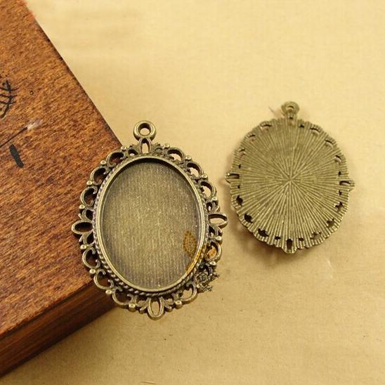 To fit 18*25mm oval cabochon antique bronze plated vintage style alloy pendant bezel settings Diy Jewelry Accessories