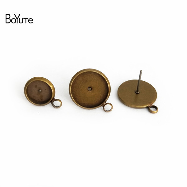 BoYuTe 50Pcs Fit 8/10/12/14MM Round Cabochon Earring Base Antique Bronze Plated Diy Stud Earring Bezel Blank Jewelry Accessories