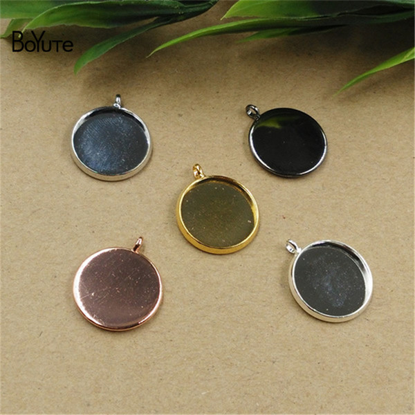 BoYuTe 50Pcs Round 10MM 12MM 14MM 16MM 18MM 20MM 25MM Cameo Cabochon Base Setting Diy Pendant Blank color: Silver Plated