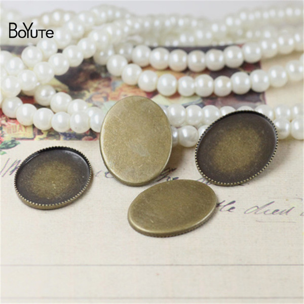 BoYuTe 50Pcs 13*18MM Oval Cabochon Cameo Base Antique Bronze Plated Vintage Diy Jewelry Blank Tray Settings