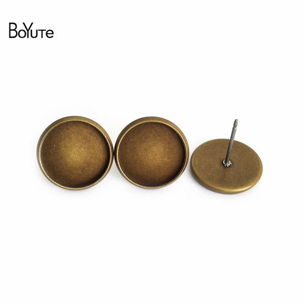 BoYuTe 100Pcs 8MM 10MM 12MM Round Cabochon Earring Base Bronze Silver Gold Plated Diy Stud Earring Findings