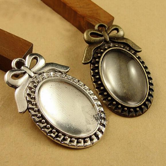 (40pieces/lot) To fit 18*25mm oval cabochon antique bronze/silver plated vintage style alloy pendant tray settingsDiy Jewelry Accessories