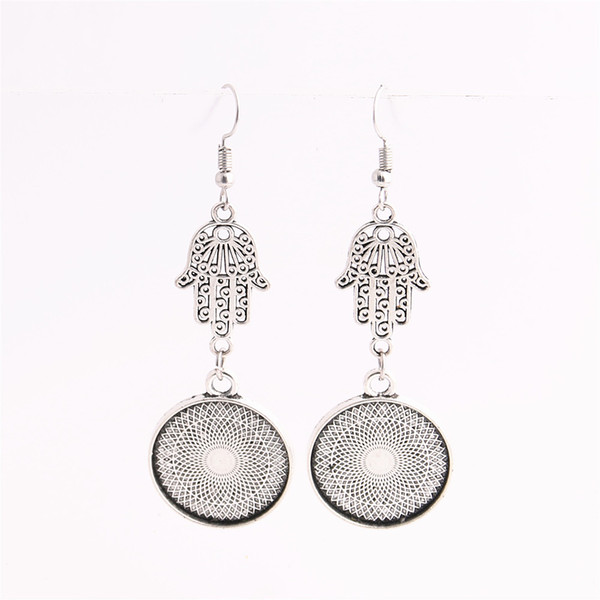 SWEET BELL 12pcs/lot Metal Alloy Zinc Hamsa Hand Charm Fit round 20mm Cabochon Set Pendant Drop Earing Jewelry Making C0832