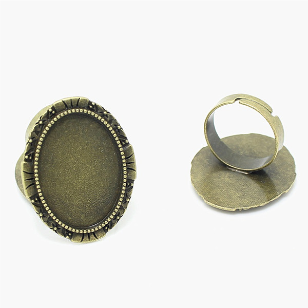 Sweet Bell Antique Bronze Metal Zinc Alloy Adjustable Ring Blanks 25*32mm Fit18*25m Dia Oval Cabochon Rings Settings J2032