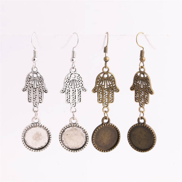 SWEET BELL 12pcs/lot Metal Alloy Zinc Hamsa Hand Charm Fit round 15mm Cabochon Base Pendant Drop Earing Jewelry Making C0866